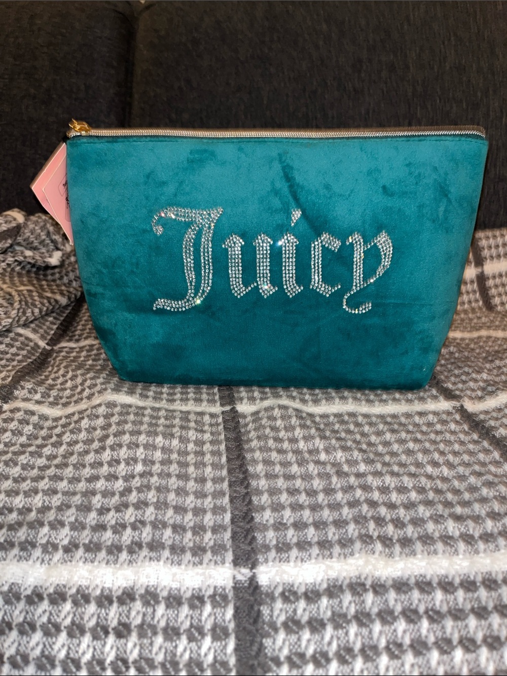 NWT Juicy Couture Teal Velvet Rhinestone cosmetics bag